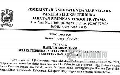 Pengumuman Hasil Uji Kompetensi Seleksi Terbuka Jabatan Pimpinan Tinggi Pratama Kabupaten Banjarnegara.