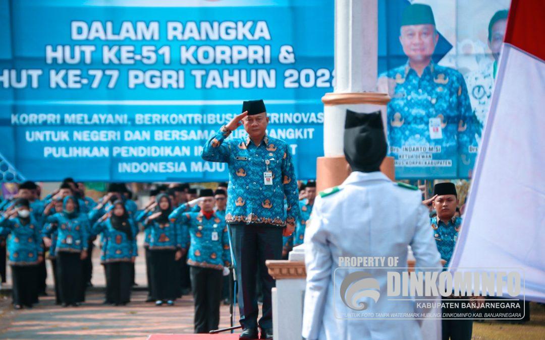 Upacara Peringatan HUT ke 51 KORPRI dan HUT ke 77 PGRI, Sekda Sampaikan IPM Banjarnegara Meningkat