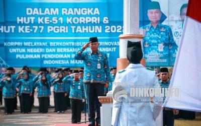 Upacara Peringatan HUT ke 51 KORPRI dan HUT ke 77 PGRI, Sekda Sampaikan IPM Banjarnegara Meningkat